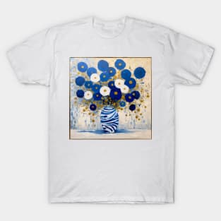 Blue and White Flowers in a Striped Vase T-Shirt